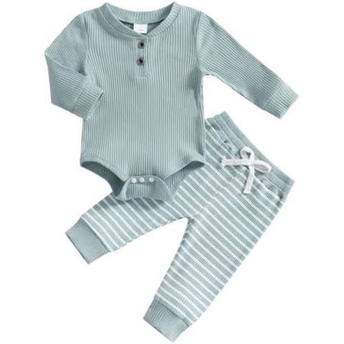 Newborn Baby Boy Girl Clothes Ribbed Knitted Long Sleeve Romper Pants Solid Cotton Infant Fall Winter Outfits 2Pcs