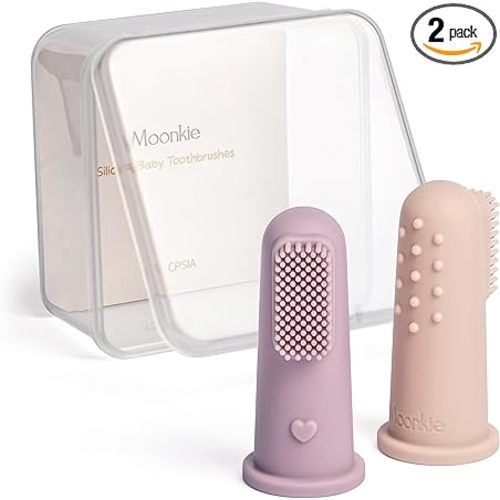 Moonkie Baby Toothbrush Finger Toothbrush Oral Cleaner Kit for 3 Months +, 2 Pcs Small (Blush/Pale Mauve)
