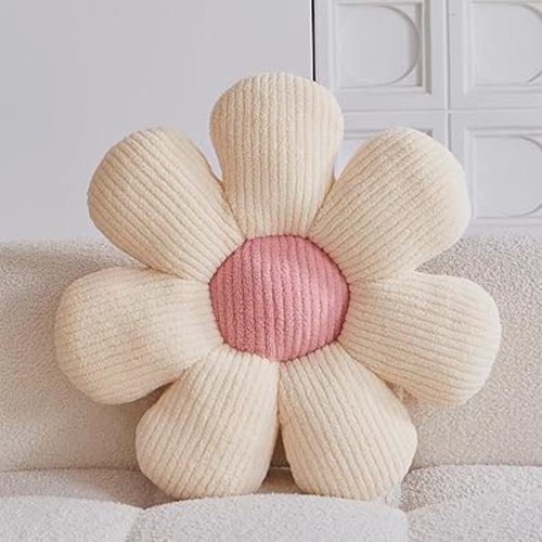 Xuyier Flower Shaped Throw Pillow,Soft Daisy Pillow with Decorative Pillows for Bed Couch Chair Floor, Flower Plush Pillows for Living Room Bed Room Seat Cushion(19.6" Ivory)