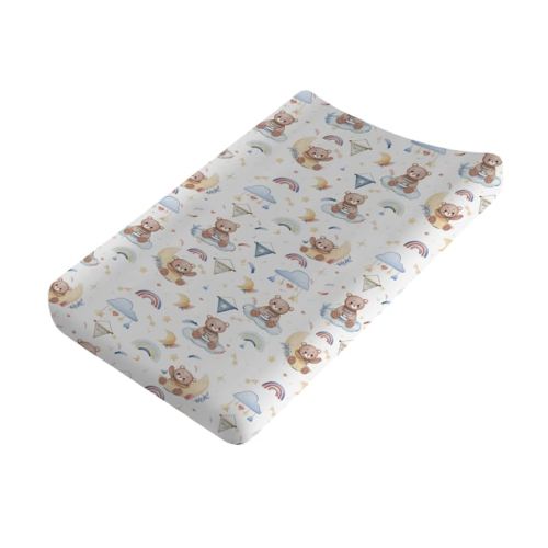 Cute Bear Changing Pad Cover Cartoon Bear Rainbow Moon Stars Clouds Leaf Diaper Changeg Table Sheets Cover for Boys Girls Soft Stretchy Snug Fitted Baby Changing Table Mats 32''x16'' Blue