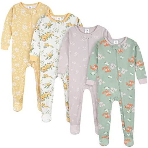 Gerber Baby Girls' 4-Pack Footed Pajamas 9 Months