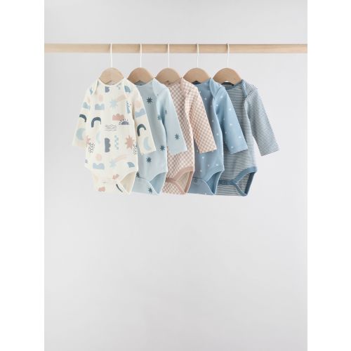 Blue Baby Long Sleeve Bodysuits 5 Pack