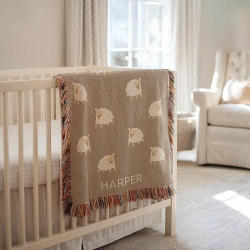 Baby Blanket Sheep Newborn Name Blanket Baby Shower Gift Custom Baby Name Blanket Neutral Nursery Bedding Counting Sheep Baby
