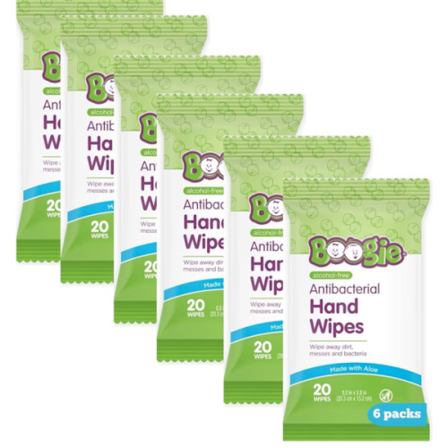 Antibacterial Hand Wipes, Alcohol Free, Hypoallergenic and Moisturizing Aloe, Hand Wipes for Kids and Adults, 6 Packs of 20 (120 total wipes)