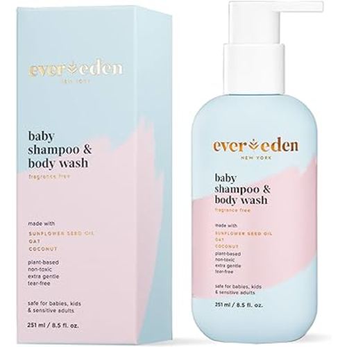 Evereden Baby Shampoo and Body Wash 8.5 fl oz. | Clean and Natural Baby Care | Non-toxic and Fragrance Free | Plant-based and Organic Ingredients