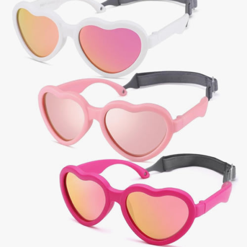 Flexible Heart Shaped Baby Polarized Sunglasses with Strap Adjustable Toddler & Infant Age 0-24 Months