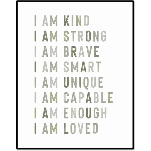 Positive Affirmations, Classroom Wall Art, Green Nursery Wall Decor Neutral, Educational Posters, Kids Room Decor, Inspirational Quotes, Playroom Decor, Boys Room Decor, Unframed (8X10 INCH)