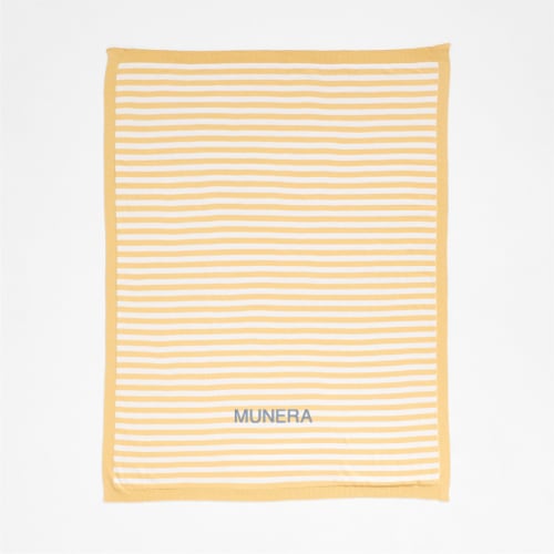 Personalized Sweater Stripe Straw Yellow Organic Cotton Knit Baby Stroller Blanket