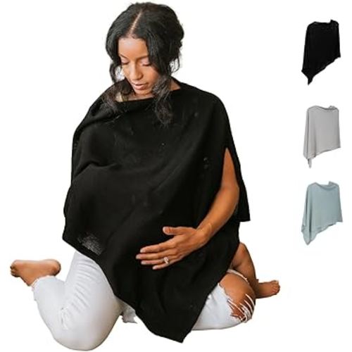 100% Cotton - Breathable Nursing Cover Up for Breastfeeding - Privacy Nursing Covers - Breastfeeding Must Haves - Ponchy by Gold Mamas - Versatile Nursing Shawl for Baby Feeding (Black)