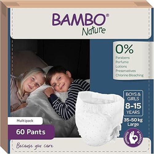 Bambo Nature Premium Dreamy Night Pants, Pull Up Pants, Eco-Labeled Night Time Diapers, Secure, Comfortable, Skin Friendly : Children Aged 8-15 Years, 60 Count
