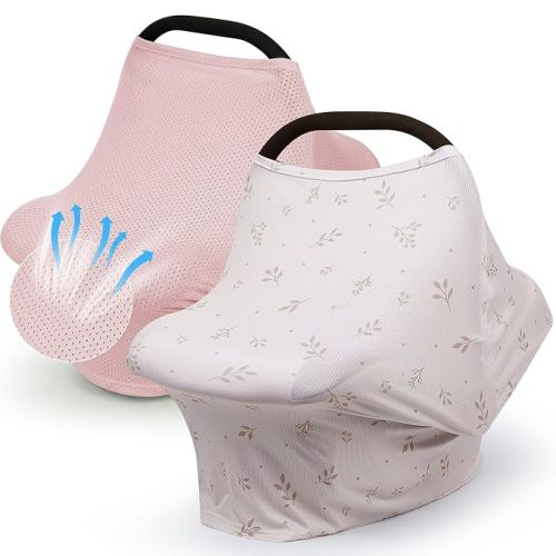 2 Pack Baby Car Seat Cover Full Breathable Mesh Stretchy Infant Carseat Canopy for Boys and Girls Multi-Use Nursing Cover for Breastfeeding Privacy Sunshade Shield Baby Essentials