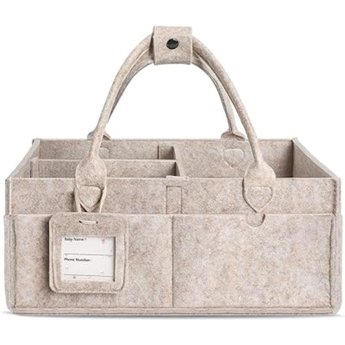 GEMII Diaper Caddy Organizer - Large Baby Caddy Organizer with Handle for Newborn Essentials Boy or Girl (Oatmeal, Large)