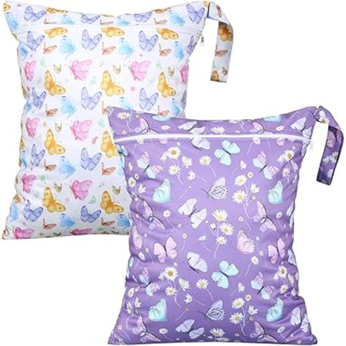 Shappy 2 Pcs Large Travel Laundry Bag Washable Waterproof Wet Dry Large Dirty Clothes Bag Bathing Workout(Butterfly)