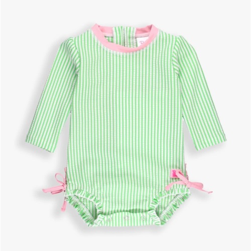 Seersucker Long Sleeve Rash Guard One Piece | RuffleButts & RuggedButts
