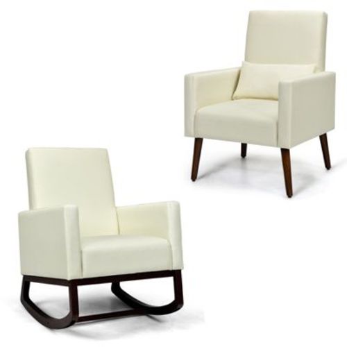 Tangkula Set of 2 Dual-use Upholstered Rocking Chair with Wood Leg & Pillow Relax Sofa Chair Beige/Dark Gray/Light Gray