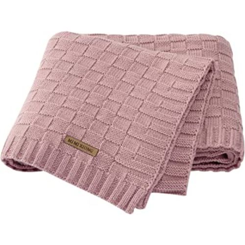 LAWKUL Cable Knit Blanket Crochet Safe Pink Baby Blanket Cellular Blanket Baby for Newborn Girl Size 40x30 Inches