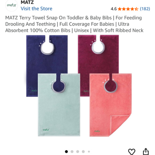 MATZ Terry Towel Snap On Toddler & Baby Bibs | For Feeding Drooling And Teething | Full Coverage For Babies | Ultra Absorbent 100% Cotton Bibs | Unisex | With Soft Ribbed Neck