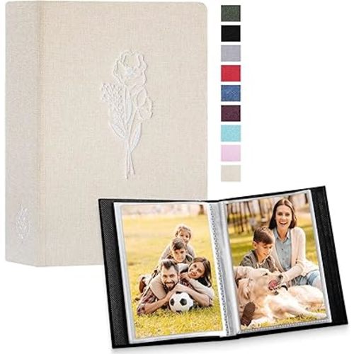 Lanpn Photo Album 4x6 100 Pictures 2 Packs, Small Mini Capacity Linen Photo Book Sets, Each Pack Holds 100 Top Loader Vertical Only Picture for Kids Boy Girls Beige