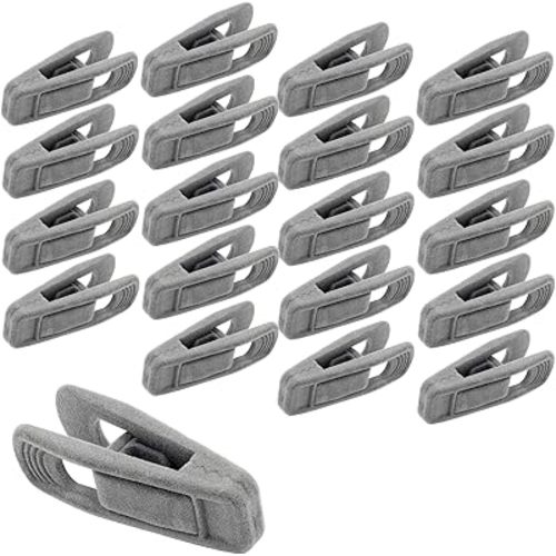 Hordion 20pcs Grey Velvet Hangers - Strong Flocked Clips, Felt Hangers for Pants & Skirts