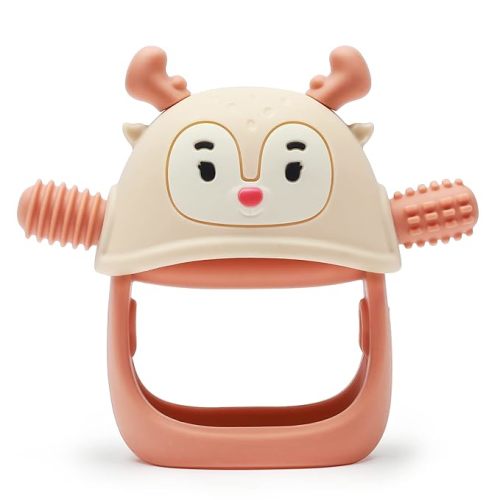 Smily Mia Teething Toys/Teethers for Babies 6-12 Months, Reindeer Baby Chew Toy 3-6 Months for Teething Relief, Get-A-Grip Baby Hand Teether, Easily Wash Silicone Teething Mittens for 0-6Months, Nude - nude