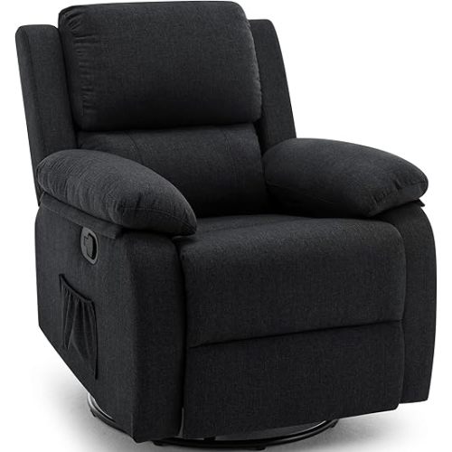 Recliner Chair, 360 Swivel Rocker Chair for Adults, Small Rocking Recliner Chair for Small Spaces, Upholstered Fabric Glider Recliner Nursery Chair with Side Pockets for Living Room, Nursery
