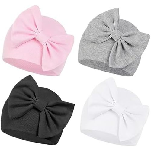 Century Star Newborn Baby Girl Bow Hats Headbands and Baby Mittens Set Infant Beanie Caps for Halloween and Christmas