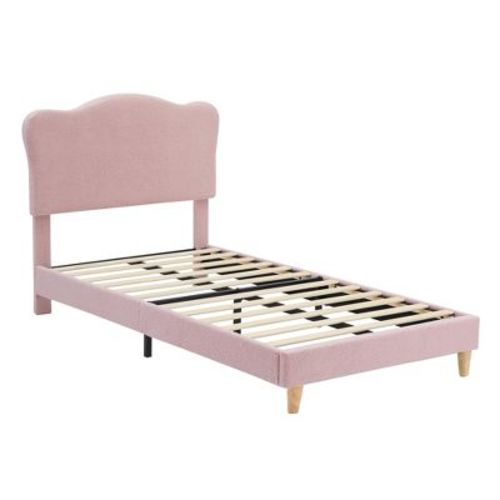 Bed Frame for Kids, Upholstered Platform Bed with Cute Boucle Velvet Headboard for Girls, No Box Spring Needed, Easy Assembly, Durable Design