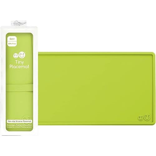 ezpz Tiny Placemat - 6 Months+ (Lime) - Non-Slip, 100% Silicone Placemat for Toddlers and Babies - Fits on Most Highchair Trays - Rolls-Up - Dishwasher Safe