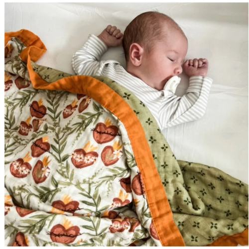 Holy Family Hearts Catholic Luxury Double Sided Muslin Blanket
