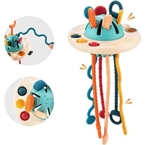 KaPing Baby Montessori Toys 18M+, Sensory Toys for Toddlers, UFO Food Grade Silicone Pull Activity Toy, Travel Toys for Baby, First Birthday Gift for Boys Girls