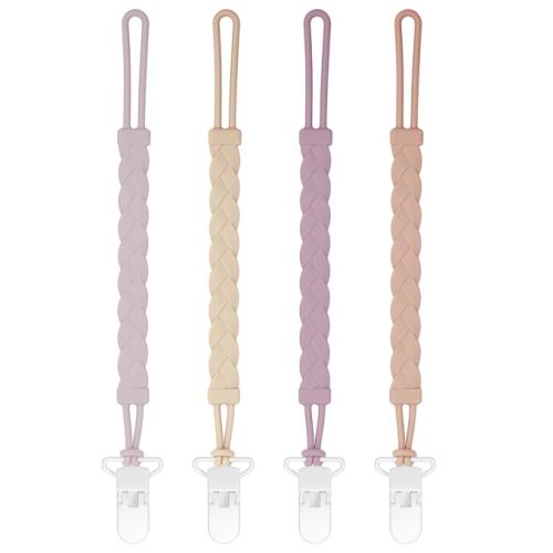 Stylish Silicone Pacifier Clips, 4-Pack Pacifier Holder with Flexible Woven Rope Design, 100% Food Grade Silicone, Easter Safe Essentials for Newborns Baby Boys and Girls