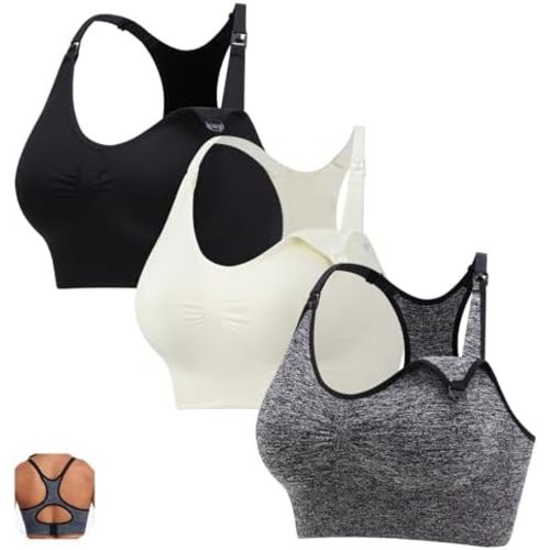 3Pack Sports Maternity Nursing Bra for Breastfeeding Medium-Impact Workout Yoga Bra for Pregnancy Women