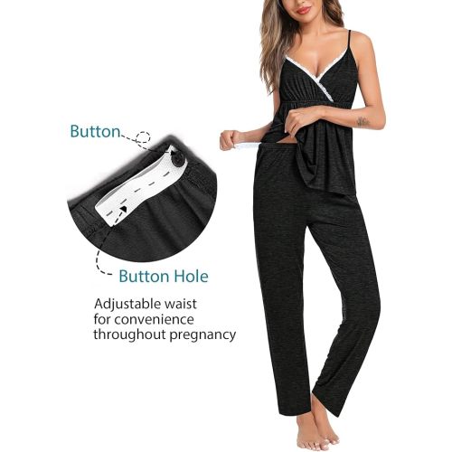 SWOMOG Maternity Nursing Robe Set 3 Piece Breastfeeding Pajamas 3 in 1 Labor Delivery Sleevless Tops&Long Pants Pregnancy Pjs