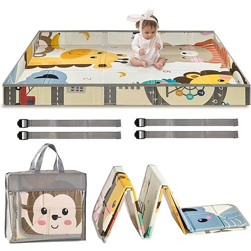 VEVOR Baby Play Mat, 55""x71"" Baby Crawling Mat, Non-Slip One-Piece Foam Baby Playmat, Foldable Portable Reversible Floor Mat with Travel Bag, Waterproof Activity Playmats for Babies, Toddlers, Infan