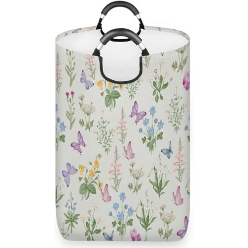 Collapsible Laundry Basket Flower and Herbs Plants,Laundry Hamper with Handle,Waterproof Foldable Dirty Cloth Toy Organizer for Laundry Room Living Room Bedroom Colleage Dorm - Floral Butterfly