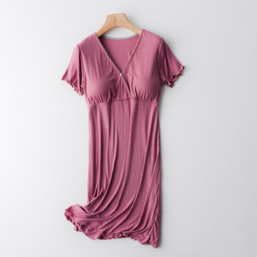 Joau 3 in 1 Delivery/Labor/Maternity/Nursing Nightgown Hospital Gowns for Women Labor Delivery Short Sleeve Breastfeeding Ribbed Sleep Dress