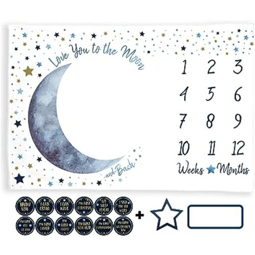 Amazon.com: ELLO HOME BABY Milestone Blanket Boy, Blue Moon Month Tracker, First Year Calendar Monthly Growth Chart, Photo Prop Mat, Baby Boy Shower Gifts, I Love You to the Moon and Back Nursery, (Minky 60"x40") : Baby