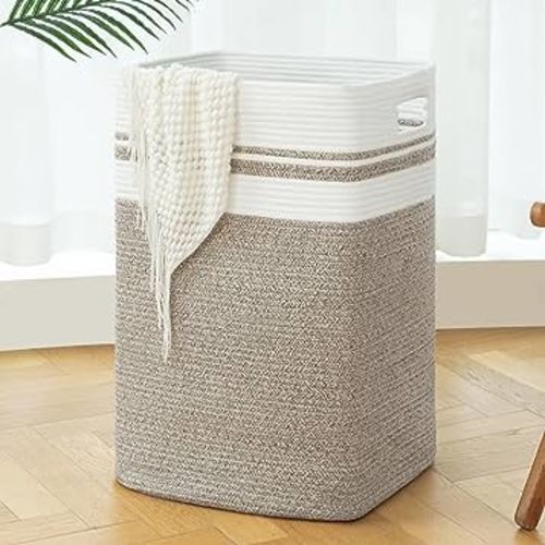OIAHOMY 91L Laundry Hamper, XXXLarge Laundry Basket, Collapsible Cotton Rope Basket,Woven Storage Basket for Blankets,Clothes,Pillows-16x15x24-Yellow