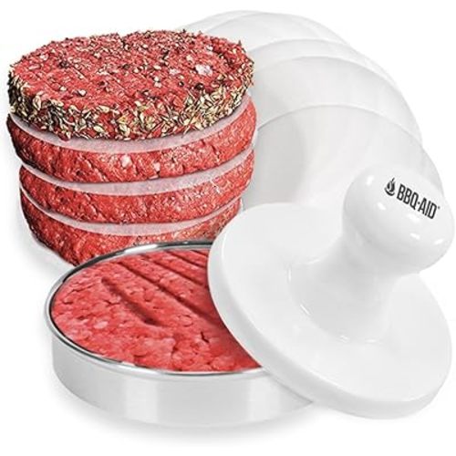 BBQ-Aid Porcelain Burger Press 5"- Round Burger Smasher for Grilling Evenly, Stuffed Burgers- Hamburger Press Patty Maker Perfect for Flat Top Griddle Grill Cooking, Stainless Steel Burger Press