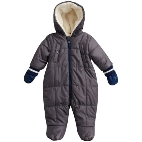 URBAN REPUBLIC Baby Boys' Pram Snowsuit - Quilted Fleece Lined Bodysuit - Outerwear Coveralls, Removable Mittens (3-9M)