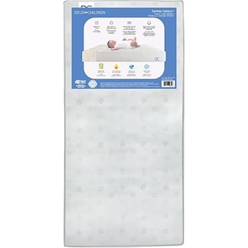 Delta Children Twinkle Galaxy Dual Sided Crib and Toddler Mattress - Premium Sustainably Sourced Fiber Core - Waterproof - GREENGUARD Gold Certified (Non-Toxic) - 7 Year Warranty - Made in USA