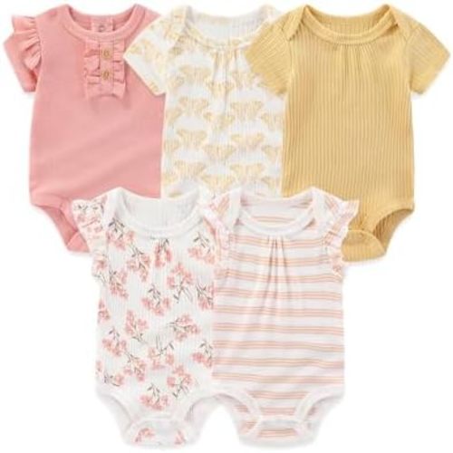 Newborn Baby Short Sleeve Bodysuits Cotton One-Piece Baby Boy Girl Clothes 5-Pack