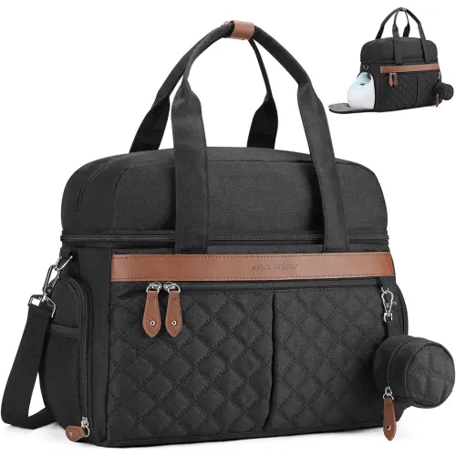 Breast Pump Bag, Diaper Bag Tote with 4 Cooler Pockets, Double-Layer Work Bag for Breastfeeding Mom fit 15'' Laptop