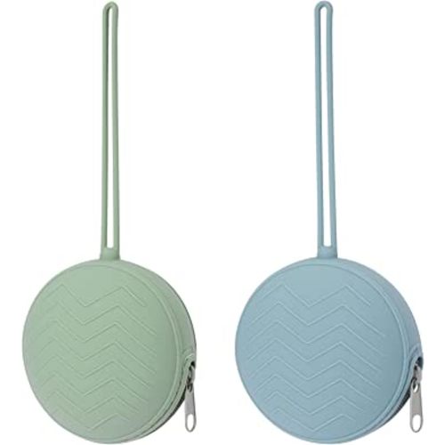 Nupoopy 2 Pack Silicone Pacifier Holder Case, BPA Free Newborn Baby Pacifiers Silicone Pouch for Boys & Girls, Portable Silicone Pacifier Container Case (Sage, Ether)