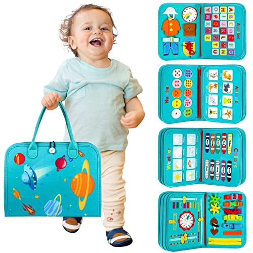 Winblo Toddler Busy Board - Montessori Toys for 2-3 Year Old Boy Birthday Gift, Educational Learning Sensory Busy Book for Two Year Old Boys, Airplane Car Travel Activities Toy for Kids Ages 2-4