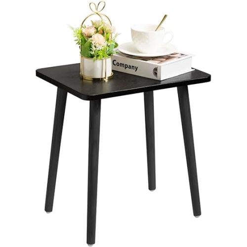 FORAOFUR Black Side/End Table, Modern, Minimalist Wooden Small Accent Table with Natural Legs for Living Room, Bedroom, Balcony and Office, Home Decor