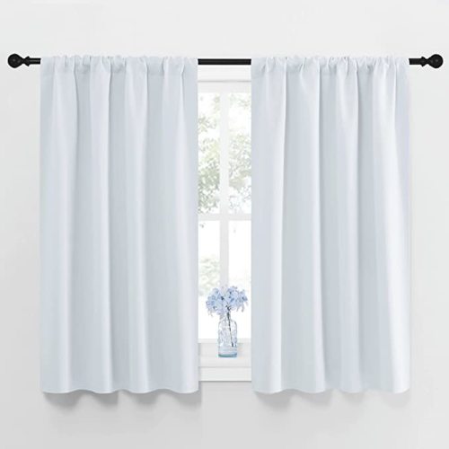 NICETOWN Greyish White Window Curtain Panels - Thermal Insulated Rod Pocket Room Darkening Curtain Sets for Bedroom (Platinum - Greyish White, 2 Panels, 42 by 48)