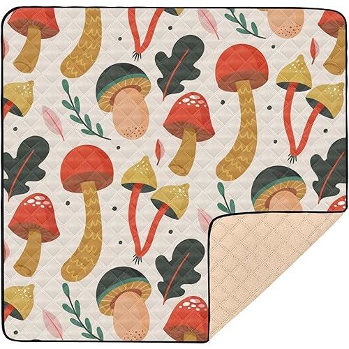 Baby Play Mat Mushroom Nature Wild Forest 50" X 50" Play Gym Crawling Mat Soft Non-Slip Portable Picnic Floor Mat for Infant, Babies, Toddler, Kids