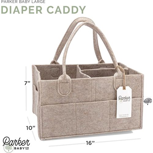 Parker Baby Diaper Caddy - Nursery Storage Bin and Car Organizer for Diapers and Baby Wipes - Large, Oatmeal