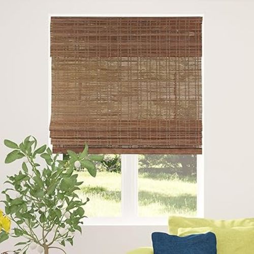 CALYX INTERIORS Cordless Bamboo Roman Shade Blind, Light Filtering, 34.5" W x 48" H, Ceylon Chestnut